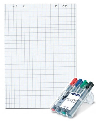 Conipa® - 5 x Set Flipchart Papier Block 68x99 cm weiß (KARIERT) 80 g/qm - 5 Blöcke à 20 Blatt INKL. 4 x Flipchart-Stifte (Marker) - Whiteboard-Papier & Blöcke - Board Paper für Charts & Meetings