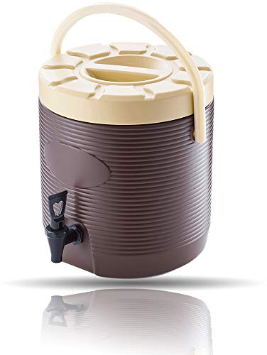 Kerafactum Thermo Getränkespender Heissgetränkespender mit Zapfhahn mobil auch für Kalt verwendbar | mit Hahn zum zapfen für Getränke | Thermogetränkespender Getränkekühler 12 Liter Brown