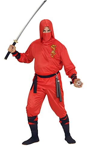 W WIDMANN MILANO Party Fashion - Costume de ninja « Red Dragon » | Ensemble 6 pièces avec haut, pantalon, ceinture, masque, bracelets et bracelets de cheville pour le carnaval