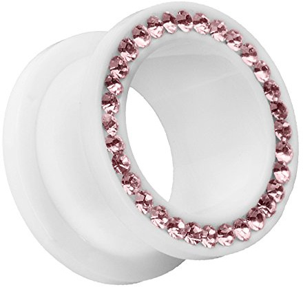 Piersando Flesh Tunnel Ohr Plug Piercing Ohrpiercing Schraub Ohrtunnel Kunststoff mit Strass Kristallen Weiß Lila 10mm