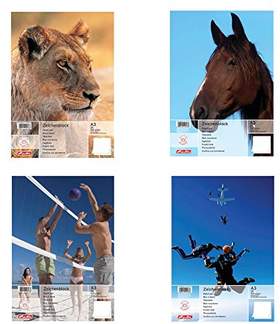 Herlitz Zeichenblock A3 mit 25 Blatt, 5 Stück mit 4 sortierten Motiven