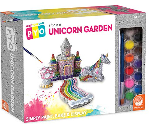 MindWare Paint Your Own Stone Unicorn Garden – Weather-Resistant Garden Rocks Paint Kit for Kids – Includes Paint, Brushes and Instructions – Ages 8 and Up