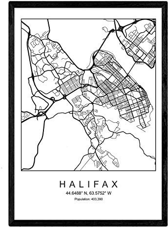 Nacnic Stampa mappa della città stile scandinavo Halifax in bianco e nero. A3 formato della carta stampata No 250 gr. Dipinti, stampe e manifesti per soggiorno e camera da letto