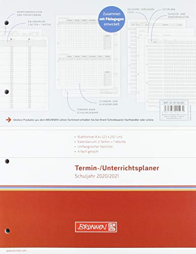 BRUNNEN 107570001 Veckoersättningskalendarium/lärarkalender, mötes- och läroplanerare 2020/2021, 2 sidor = 1 vecka, format A4: 23 x 29,7 cm