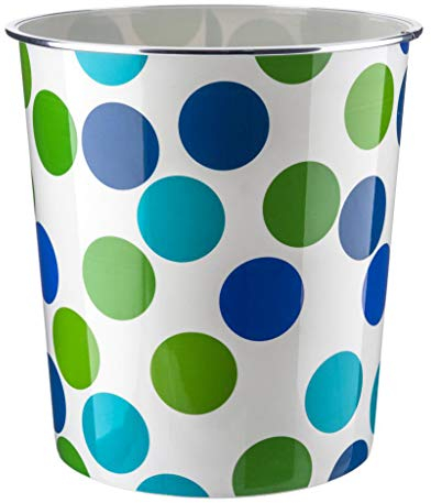 Home Plus 7.7 Litre Quality Floral Design Lightweight Waste Paper Basket Bin (Blue & Green Polka Dot)