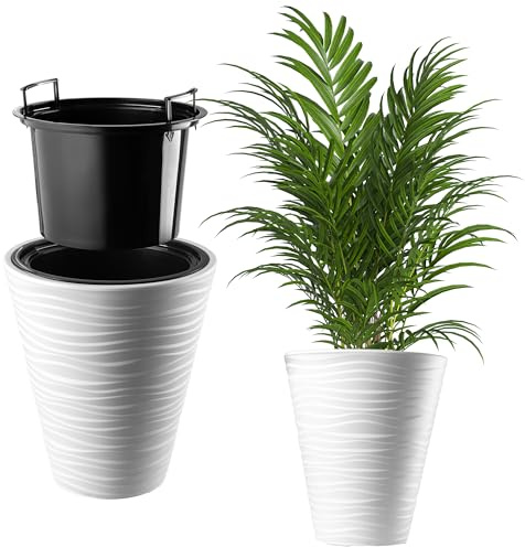 KADAX Blumentopf, Blumenkübel, runder Pflanzkübel für Innen- und Außenbereiche, wetterfester Pflanztopf aus Kunststoff, Übertopf für Blumen, Haus, Garten, Balkon (Ø 35 cm, weiß)