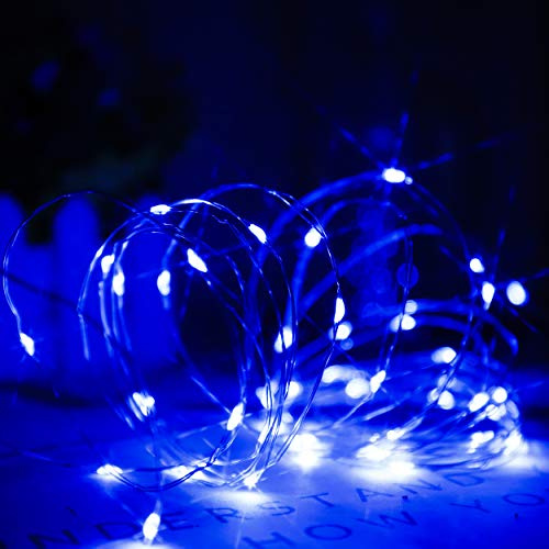 Kupferdraht LED Lichterkette, 50er Blau Micro LED Licht, Batteriebetrieben, mit Mehreren Modi, für Innen und Außen