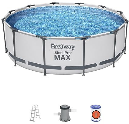 Bestway BW56418GB-21 Steel Pro Max Round Frame Swimming Pool with Filter Pump, Grey, 12 ft X 39.5