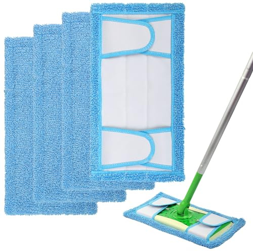 Reusable Mop Pad for Swiffer Sweeper Mop, 12.5'' Microfiber Mop Pad Refill Washable for Hard Floor Baseboard Cleaning, Wet/Dry Cleaning Pad, 4 Pack | Extra Thick Wet & Dry Cleaning Pads for Hard Floors – Compatible with Swiffer Sweeper, NOT for WetJet or XL