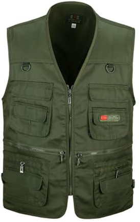 HZQIFEI Uomo Gilet da Pesca Multitasche Giubbino da Lavoro Smanicato Traspirante Outdoor Vest JRC Safari Giacche Gilet (Verde Militare, XXL)