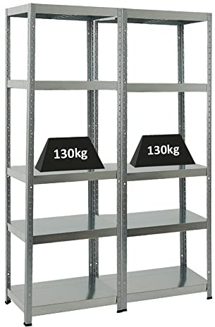 PROREGAL Mega Deal 2X Étagère Charge Lourde Steel Eagle | HxLxP 180x60x40cm | 130kg par Niveau | Galvanisé | Lot d'étagères Robustes de Garage, Atelier, Cave, sous-Sol, Stockage, Rangement, Rayonnage