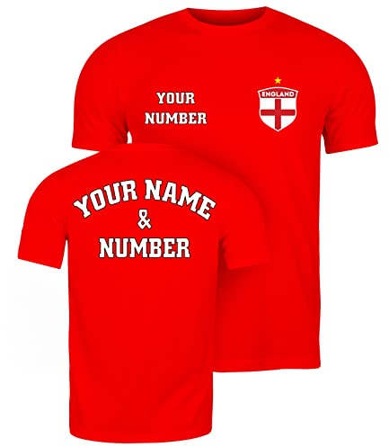 lepni.me Personalised Men's England 2026 Football T-Shirt Short Sleeve | Custom Name and Number | England Flag Design