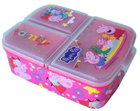 PICOBOX, Sandwichera Peppa Pig con Evie Pig, Fiambrera Infantil Compartimentos, Lonchera para Niños, Ideal para Almuerzos y Meriendas, 3 Divisiones, Ligera y Fácil de Limpiar, Reutilizable, 17x14x5Cm