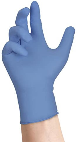 Guanti monouso in nitrile, senza polvere, AQL 1,5, lung. 24 cm, spess. 0,13 mm, colore azzurro, conf 100 pz, tg M