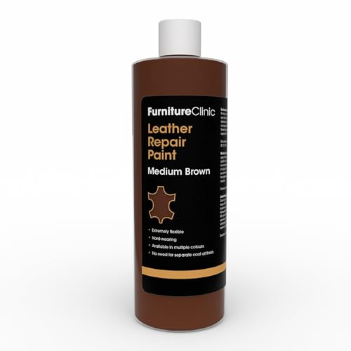 Furniture Clinic Leather Repair Paint & Dye | Self Seal Colourant for Quick and Easy Leather Repair | Suitable for Sofas, Car Seat, Shoes, Handbag, and More - Medium Brown, 500ml