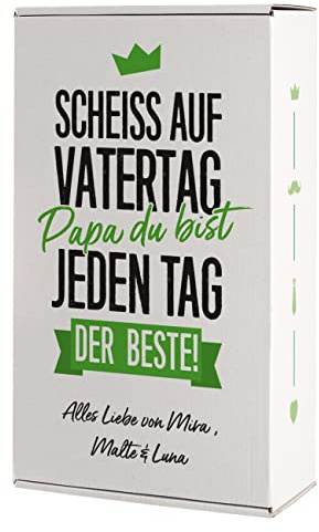 Herz & Heim® Lustige Pappbox als Geschenkverpackung -Scheiß auf Vatertag- mit Wunschtext