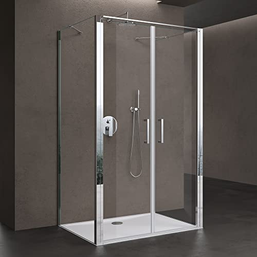 doporro U-Form Duschkabine 80x120cm Duschabtrennung ESG-Sicherheitsglas | Zwei Drehtüren | Klarglas mit Nano-Beschichtung | Aluminiumrahmen in Chrom | Ravenna66UK