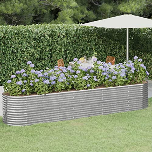 WIFESE Jardinière de Jardin Acier Enduit de Poudre 368x80x68cm Argenté Jardiniere Exterieur Grande Taille Jardiniere Balcon Jardiniere sur Pieds Carré Potager Rectangulaire Potager Balcon