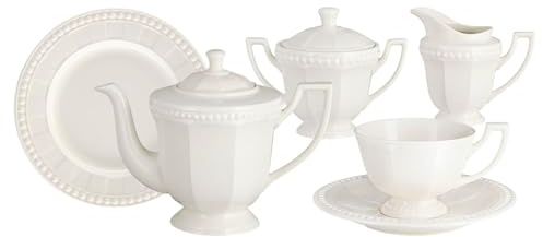 VILLA ITALIA Kaffeeservice für 6 Personen VENICE WHITE - Elegantes Kaffee- und Teeservice, Mikrowellen und Spülmaschinenfest Kaffeegeschirr