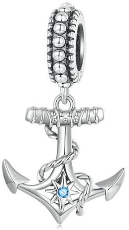 Les Folies - Colgante de ancla azul marino, nave, barco, colgante de plata 925 – Les Folies (modelo Pandora), Plata de ley, Circonita cúbica