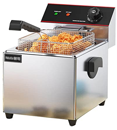 Friggitrice professionale elettrica professionale, friggitrice in acciaio inossidabile con cestello e manopola della temperatura per cucinare patatine fritte, anelli di cipolla, pollo fritto e altro