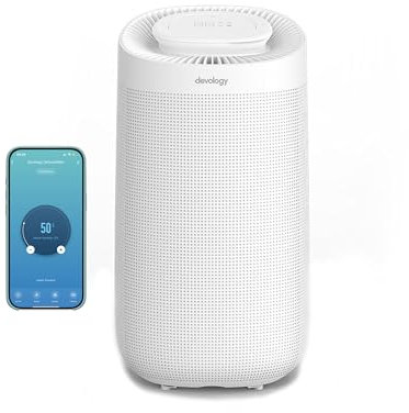 Devology 12L/Day Smart Compressor Dehumidifier - 3.2L Water Tank - HEPA Filter Laundry Clothes Drying Mode - Humidity Sensor Mould Remover APP Control Damp & Condensation Remover - 2 Drainage Options