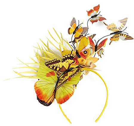 Schmetterlings Haarband mit farbenfrohen Schmetterlingen, Fascinator, Haarband, Karneval, Party, Verkleidung, Schmetterling, Haaraccessoires für Frauen Schmetterlings Haarreif (Yellow, One Size)