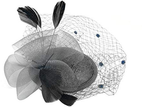 Damen Fascinator Hut Hochzeit Kopfschmuck Hüte Hat Clips Schleier Stirnband Tea Party Mesh Kopfbedeckung Frauen Pillbox Hut Haarschmuck für Cocktail Halloween Oktoberfest Gothic Schwarz