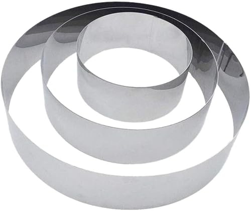 FARKZIQ New 3pcs Round Heart Shape Rectangle Stainless Steel Cake Tins Mold Baking Ring Set Cookie Biscuit Cutter (Round Shape)