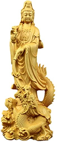 AVFORA Statue Figur Kuan Yin Avalokiteshvara Buddha Kwan Yin auf Drache Guan Yin Buchsbaum Ornamente Dekoration Geschenk