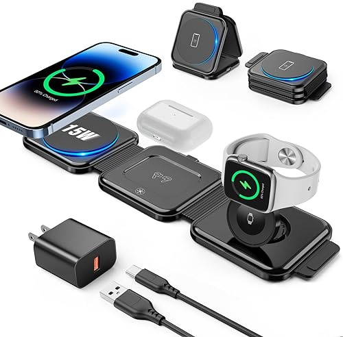 Foldable 3 in 1 Wireless Charging Station For MagSafe Charger 20W Adapter