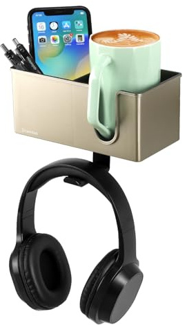 Desk cup holder,Desk headphone hanger,Clip on desk organizer Desk tidy | Headphone hanger with cup holder,Clip on Desk Rotating Headphone Hanger and Detachable Desk Storage , for Cup, Phone and Pen