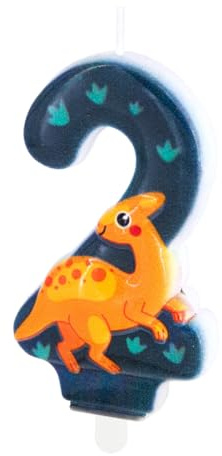 Zahlenkerzen * SÜSSER DINO * mit Steckfuß als Deko für Kindergeburtstag | ca. 11x5,5cm | T-Rex Dinos Dinosaurier Tortendeko Kinder Geburtstag Geburtstagskerze Zahlen Kerzen, Farbe: Dino, Größe: Zahl 2
