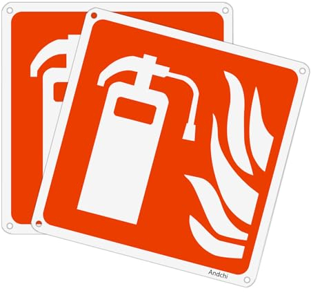 2 pezzi per estintore, targa angolare, in alluminio, protezione antincendio, segnale di avvertimento, 20 x 20 cm