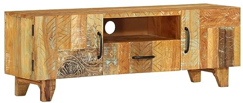 LAPOOH TV-Schrank Handgeschnitzt 120x30x40 cm Altholz Massiv, TV Lowboard, Fernsehschrank, Fernsehtisch, Fernseher Schrank, TV Sideboard, TV Board, TV Cabinet, TV Bank, TV Kommode