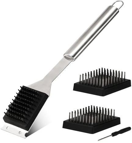 41,9 cm Grillbürste und Schaber mit 2 Bürstenersatz & 1 Schraubendreher, Draht BBQ Grillbürste für Outdoor Grill, 304 Edelstahl Reinigungsbürste BBQ Grillzubehör
