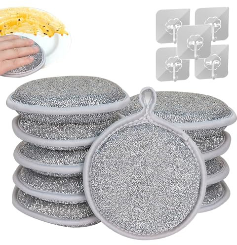 AYNKH Multifunktionales Draht-Reinigungstücher-Set, 10 Stück multifunktionale Draht-Reinigungstücher + 5 Stück Haken, kratzfeste Draht-Geschirrtücher für Küche, wiederverwendbare Küchenreinigung,