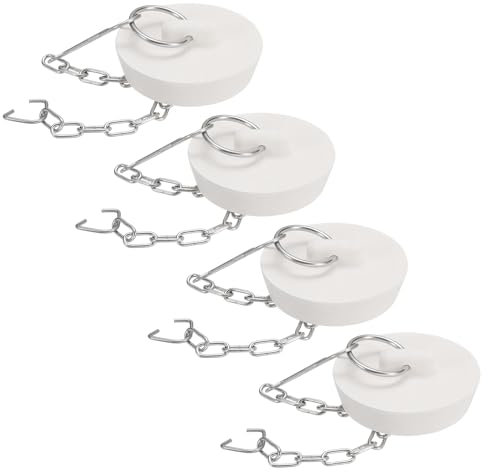 QUARKZMAN 4 Stück Badewannenstöpsel, Gummistöpsel für Badewannen 41-45mm Küchenspülenablaufstöpsel, Badezimmerablaufstopfen mit Zugring und Edelstahlkette, Weiß
