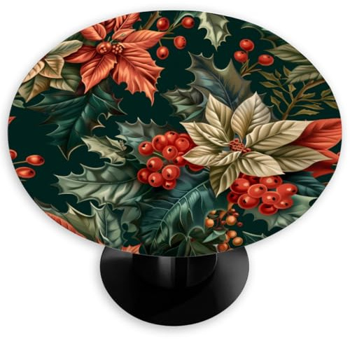 Mexpekil Tovaglia rotonda con bordo elastico, 91,4-106,7 cm, motivo stella di Natale e agrifoglio, impermeabile, lavabile, tovaglia per picnic, tavolo da pranzo e patio