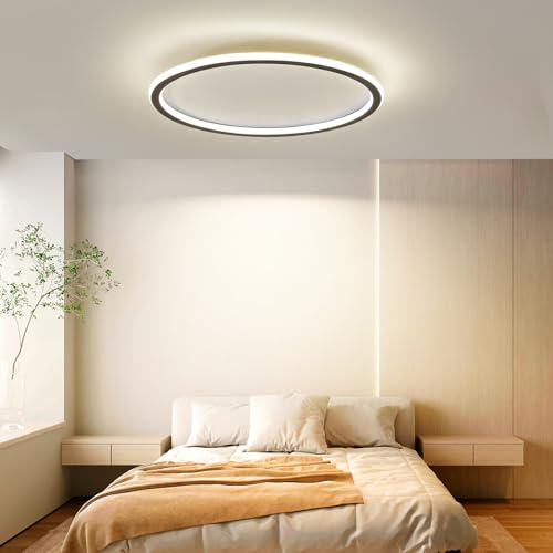 Mikeru LED Deckenleuchte ⌀40cm Rund - Moderne 3000K Warmweißes Licht Deckenlampe - Schwarz Acryl Wohnzimmer Deckenlampe für Schlafzimmer, Küche, Esszimmer - Energieeffiziente LED Beleuchtung