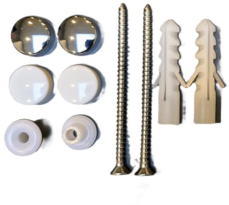 TC WC Toilet Pan Bidet Fixing Kit with Screws Wall Plugs Washers & Chrome White Cover Caps