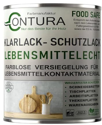 Contura Klarlack lebensmittelecht Hartlack Schneidebrett Tischplatte Holzlack LFGB Lack (Farblos Seidenmatt, 100ml.)