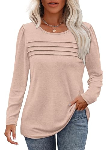 Cuptacc Pull Femme Col Rond Automne T-Shirts à Manches Longues Femme Décontracté Tunique Femme Chic et Elegant XL