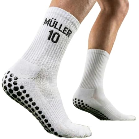 my STITCHERY Fussball Grip Socken mit Wunschtext bestickt - Personalisierte Fußballsocken als außergewöhnliche Geschenkidee (Weiß)