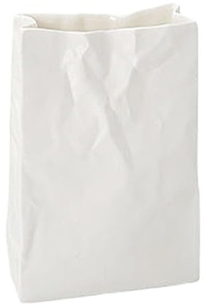 Vase en forme de livre - Vase plissé à large ouverture - Vase à fleurs en céramique - Sac en papier blanc mat unique pour décoration de table de salon, salle à manger