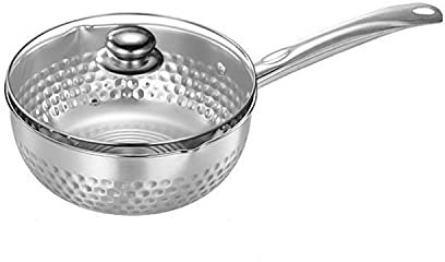 YXUANYZNB Traditional Japanese Saucepan, Nonstick Stainless Steel Milk Pot,Hammered Saucepan Milk Sauce Pan with Wooden Handle and Glass Lid-B||20cm