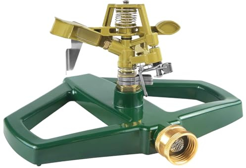 Aspersor de césped con Base metálica, aspersor de césped Impulse Función de rotación automática de 360° Ideal para el riego de césped de hasta 540 m² para la Cobertura de Grandes áreas