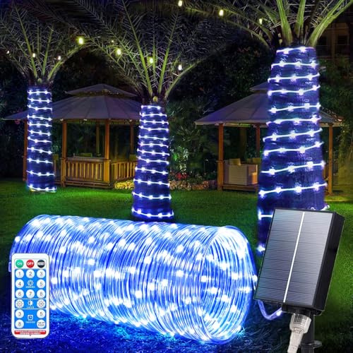 SIOOUI Solar Lichterkette Außen 22M, 200 LEDS Solar Lichterschlauch Aussen, IP65 Wasserdicht 8 Modi & USB Ladefunktion, Solar Dekoration Lichter für Garten, Terrasse, Balkon, Weihnachten (Blau)