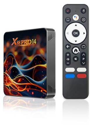 Android TV Box 14.0, TV Box 4K with 2GB RAM 16GB ROM RK3518 Quad-Core 64bit Cortex-A53 Mali 450 MP2 GPU Support Wi-Fi Dual Band, Bluetooth 5.0, 10/100M Ethernet HDR10