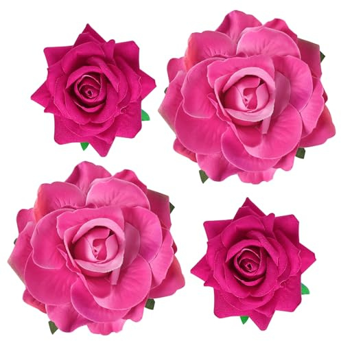 Fermagli per capelli a forma di rosa, 4 pezzi, in tessuto, con fiori messicani, per donne, ragazze, matrimoni, feste, festa della mamma (fucsia)